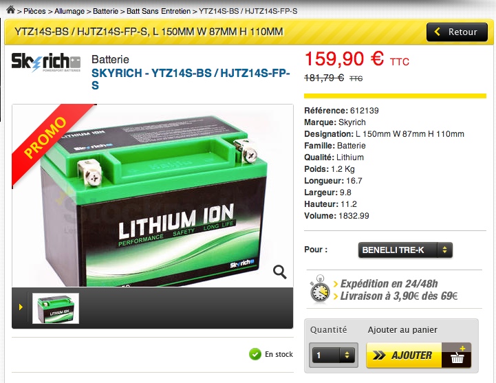 batterie lithium ion au prix d'une Yuasa Ishot119