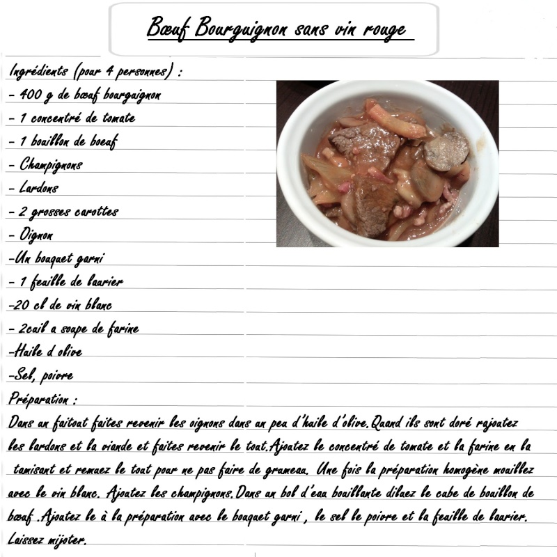 Recette du Boeuf Bourguignon sans vin rouge de la part de Josiane Boeuf_11