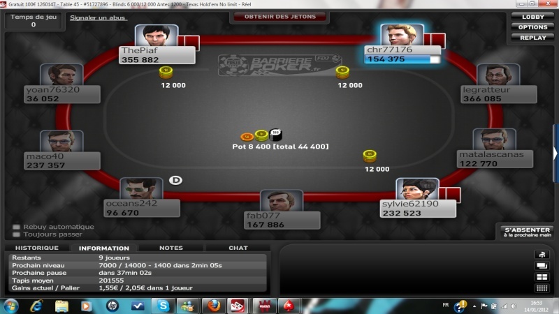 Fini 9eme d'un freeroll 100 Euros sur Barriere Poker Table_14