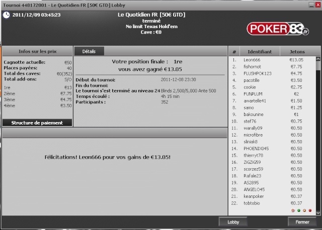 Poker83 - free 50€ GTD - 1er Poker810
