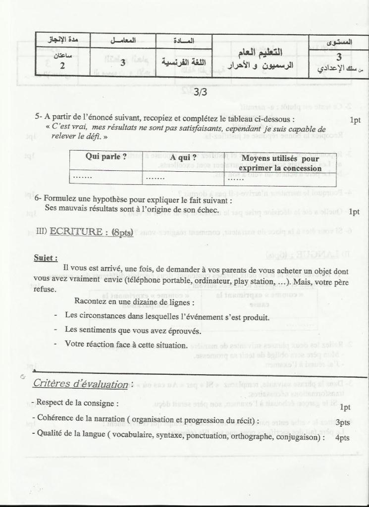 لامتحان الجهوي الموحد في مادة اللغة الفرنسية لنيل شهادة السلك الاعدادي يونيو 2011  (جهة سوس ماسة ) Fr3_2010