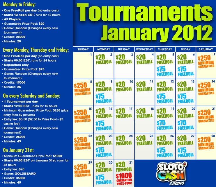 Sloto Cash casino Daily Slot Freerolls January 2012 Slotoc10