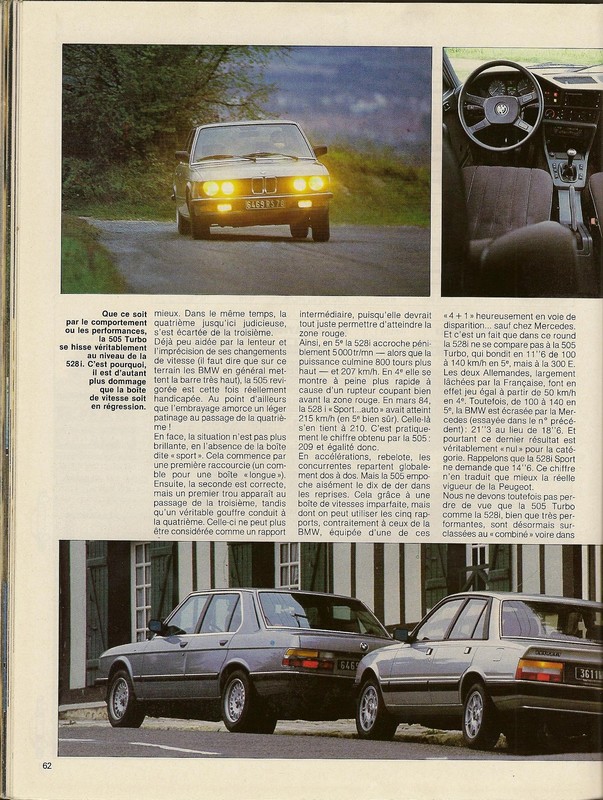 BMW 528i vs Peugeot 505 "turbo"  Sport Auto novembre 1985 Numar101
