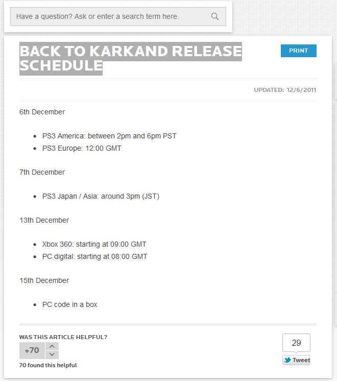 Back to Karkand Release Schedule 111110