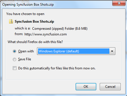 How to perform "Ok\Cancel" button of a zip file message box that opens from a website in Selenium IDE ? Syncfu11