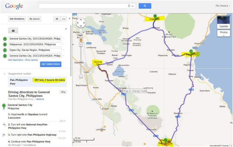 1/4 MINDANAO RIDE Part 2 (HOLY WEEK RIDE) Gensan - Digos - Kidapawan - Tacurong- Gensan Map10