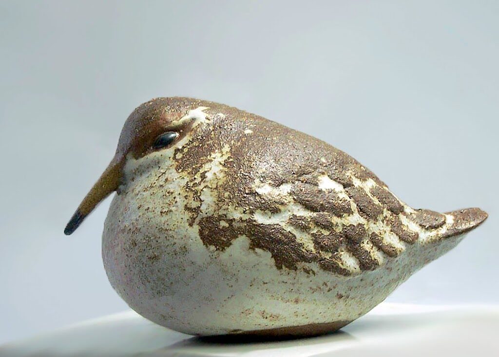 Figurine d'oiseau en céramique marqué en dessous AD Weston and Brenda Andersen USA Croppe13