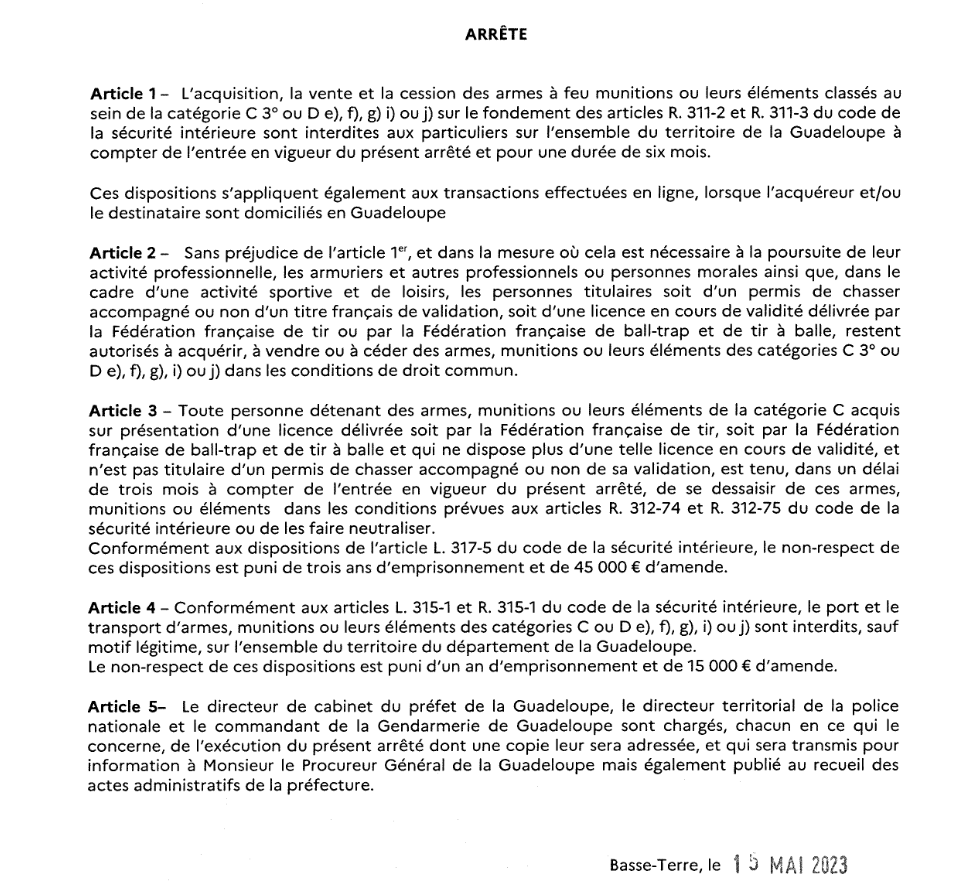 Un préfet peut-il par décret interdire la détention d’armes de catégorie D Guadel11