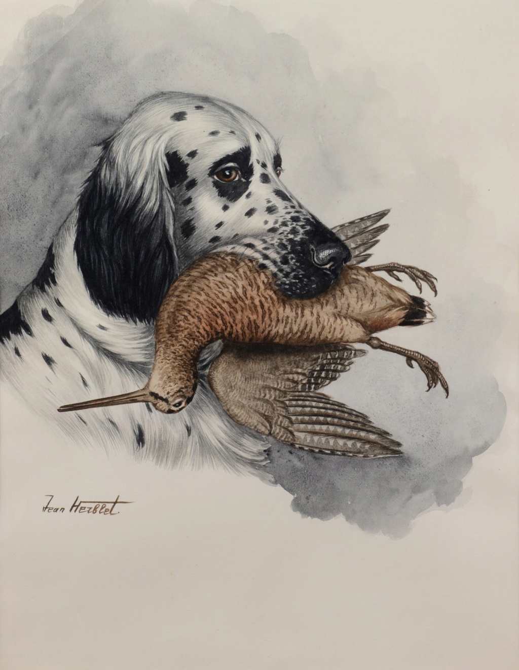 lithographie de Jean herblet chien et bécasse Setter10