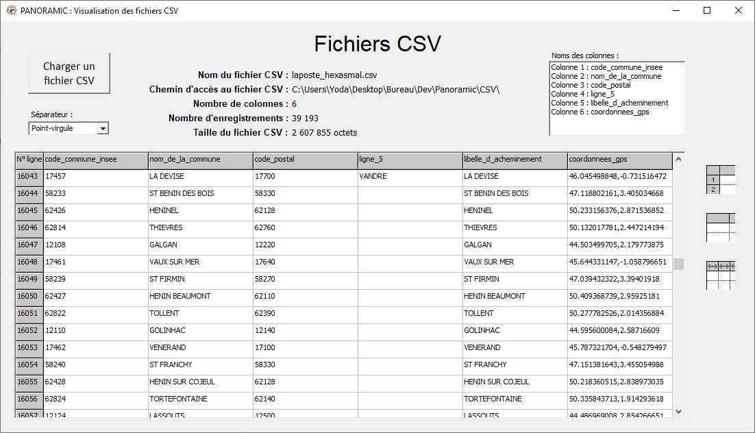 Visualisation des fichiers CSV Csv610
