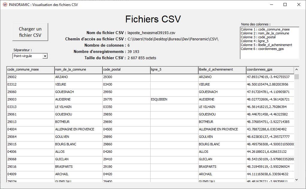 Visualisation des fichiers CSV Fichie10