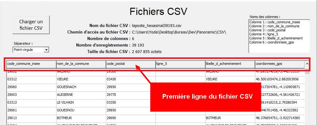 Visualisation des fichiers CSV Fichie11