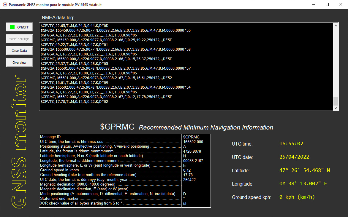 GNSS monitor pour module Adafruit PA1616S  Gnss1110