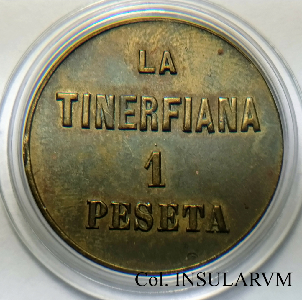 Ficha monetaria, 1 Peseta. Siglo XIX. Cooperativa “La Tinerfiana”. Tenerife. MBC+ 1_pese20