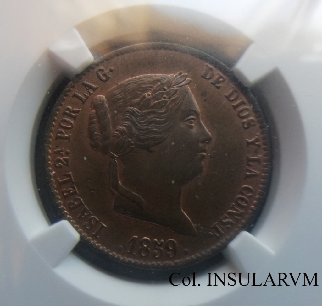 25 Céntimos de Real 1859. Isabel II. Segovia. NGC MS 65 BN. Ex O´Callaghan 25_czo11