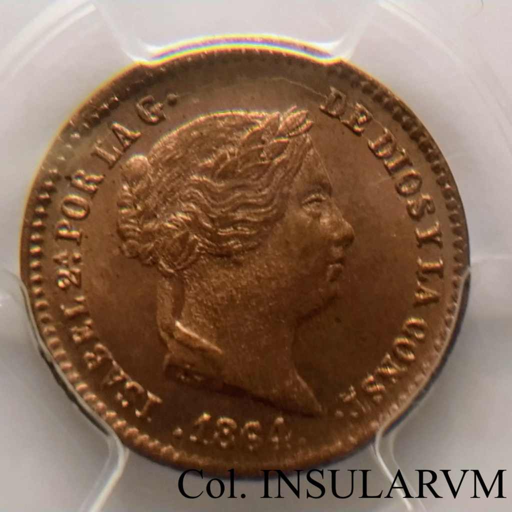 5 Céntimos de Real de 1864. Isabel II. Segovia. (PCGS MS 64 RD) 5_czon12