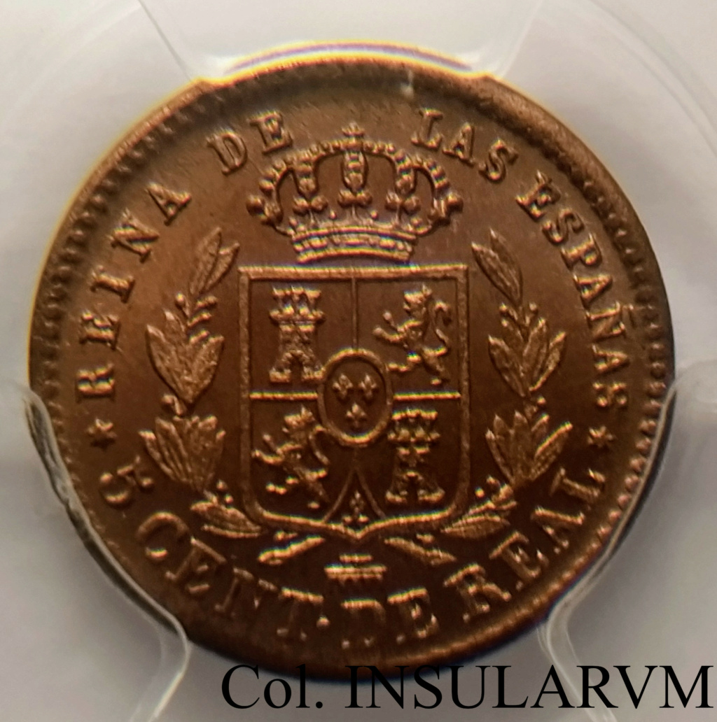 5 Céntimos de Real de 1864. Isabel II. Segovia. (PCGS MS 64 RD) 5_czon13