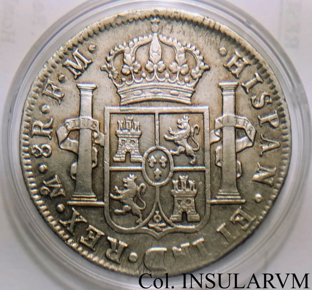 Carlos IV, 8 Reales. 1789 FM. México. Busto de Carlos III. Ordinal “IV”. MBC+/EBC- 8_real72