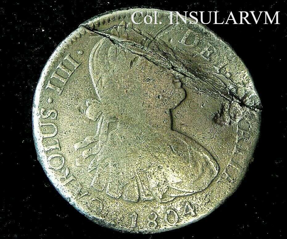 Carlos IV, 8 Reales. 1804 TH. México. “Cabalva Wreck” (Islas Mauricio, 1818) S-l16011