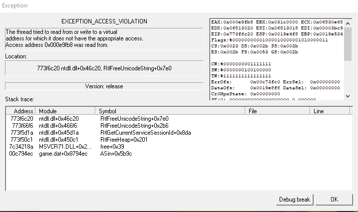 'EXCEPTION_ACCES_VIOLATION' During First Startup Option10