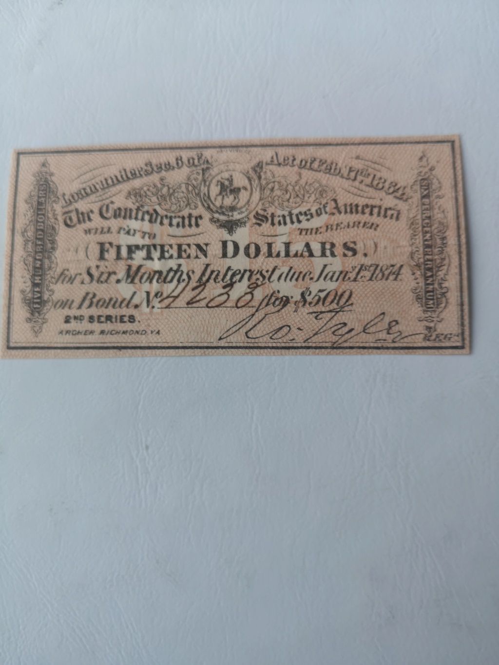 Bono 15 Dólares Confederados, 1864 16412214