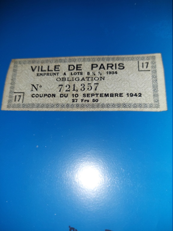 Cupón de obligación París 1942 16775910