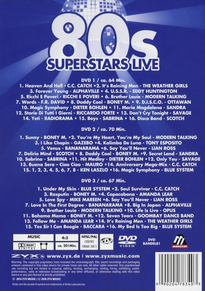 [DVD] 80's Superstars Live (3 DVD Box-Set) (ZYX Music - DVD BANDEL81) (2010) R-412614