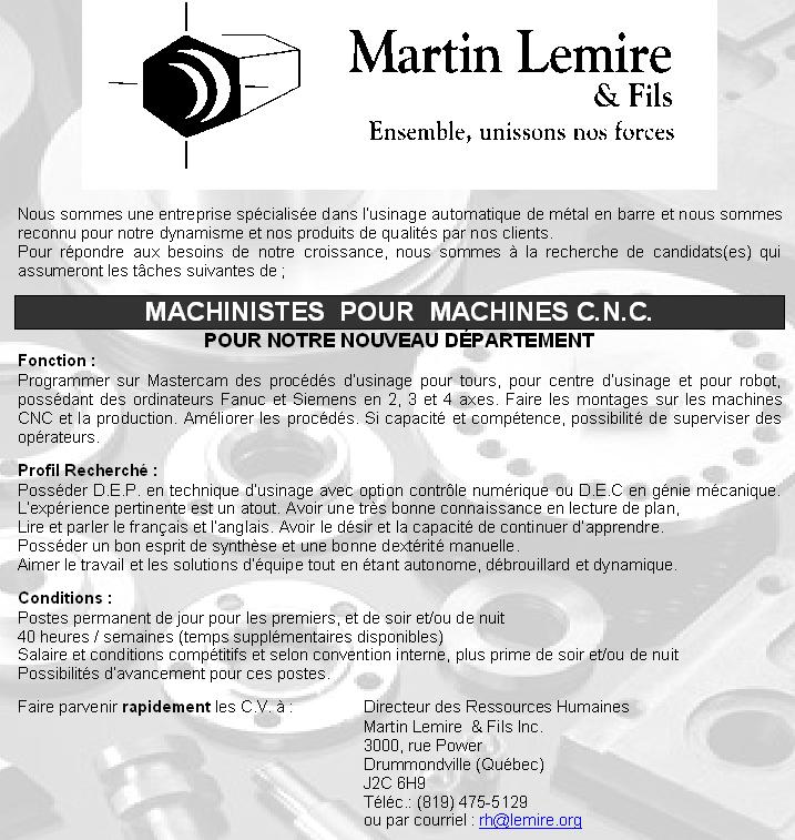 Emploi chez Martin Lemire et Fils - Machiniste su CN Martin11