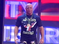 Kurt Angle & Tajiri ( with Aj Styles )  Vs Big show & The Rock  ( with Christy Hemme ) Kurt_e54