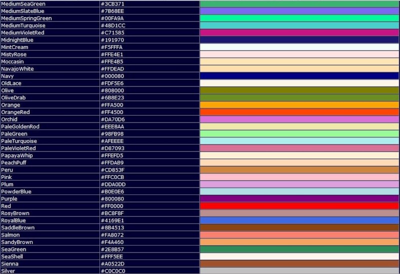 Color Names List Color410