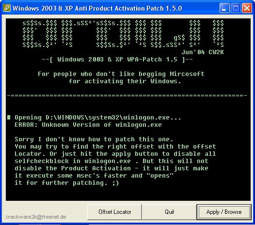 WINDOWS XP ACTIVATION CRACK 216