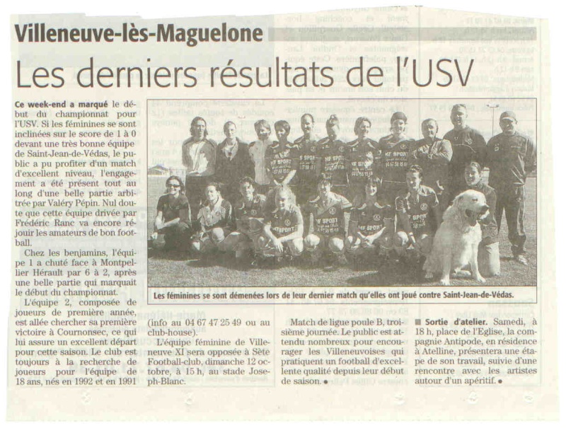 L'USV sur le Midi Libre du Jeudi 9 Octobre Usv110