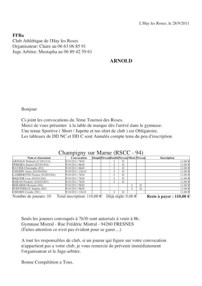 3ème Tournoi des Roses - C D NC m - 09 octobre 2011 - Page 2 Convoc10