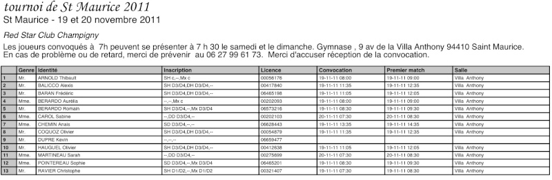 Tournoi de Saint Maurice 19 et 20 novembre 2011 - Page 2 Convoc11