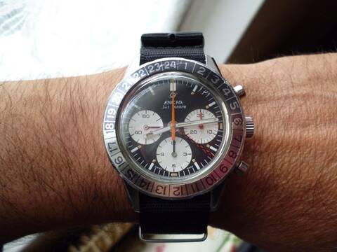 Vendu Enicar Jet Graph mouvement Valjoux 724 chronographe 3