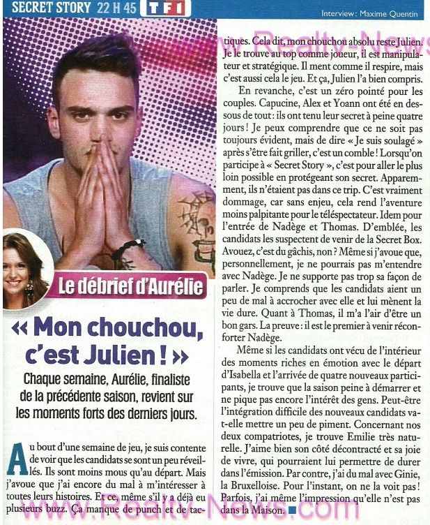 SCAN CinéTéléRevue / Aurélie de Secret Story 5 "Julien est mon chouchou !" Cinete11
