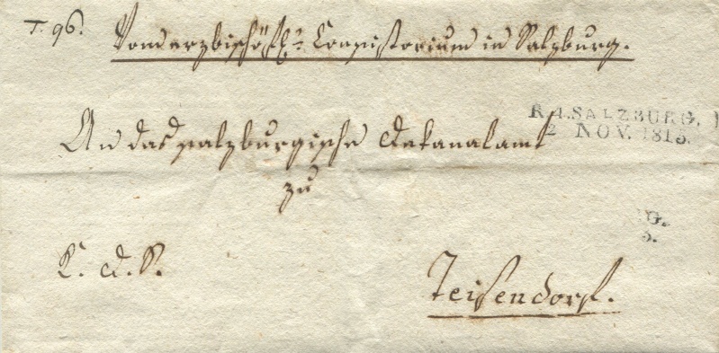 bayern - Briefe von - und nach Salzburg mit Berchtesgaden aus der bayrischen Zeit (12.9.1810 bis 30.4.1816) zu Bayern; Berchtesgaden blieb bei Bayern Salzbu16