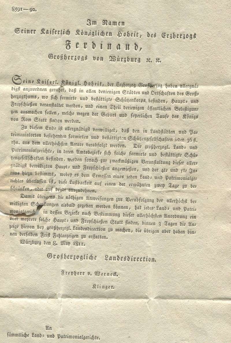 Großherzogtum Würzburg (bis 31.1.1806 zu Bayern / 1.2.1806 bis 25.5.1814 zu Österreich / ab 26.6.1814 zu Bayern) Warzbu11
