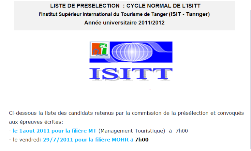 LISTE DE PRESELECTION  : CYCLE NORMAL DE L'ISITT 2011/2012 Eeeee11