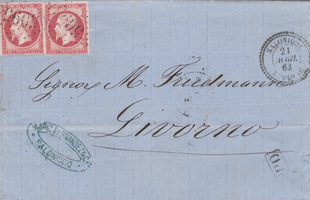 lettre Salonique pour Livourne 1863 1863-010