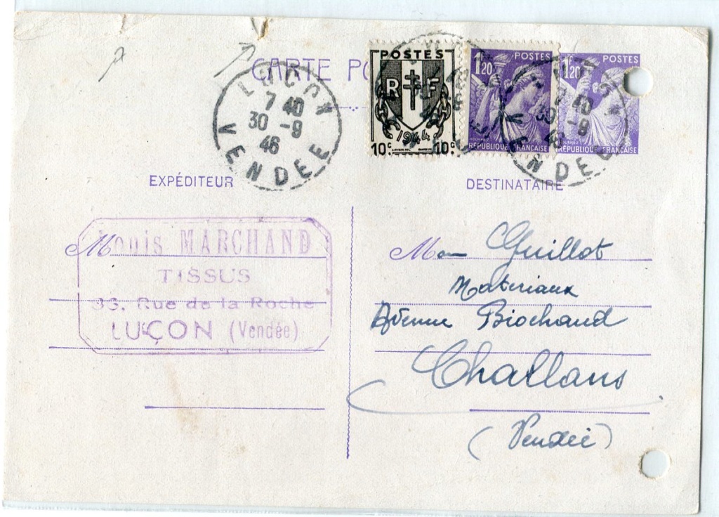 entier postal type Iris en 1946 Img28510