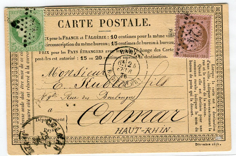 Affranchissement pour Colmar en 1876 Img85510