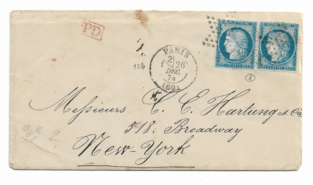 lettre pour New York 1874 - marques postale US Lettre12
