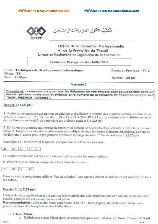 Examen Fin Passage V1-2 2012 V2210