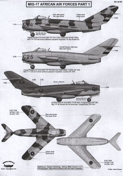 Décals MIG-17 African Air Force Part 1 au 1/48, 1/72 & 1/144 Ber48018