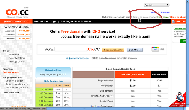 Cara membuat domain co.cc gratis Screen10