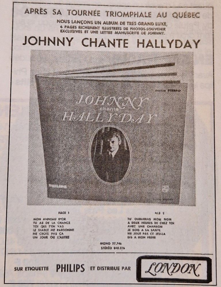 1965  -  JOHNNY CHANTE HALLYDAY ( STÉRÉO CANADIEN )( PHILIPS Philips 840.576  ) 20231040