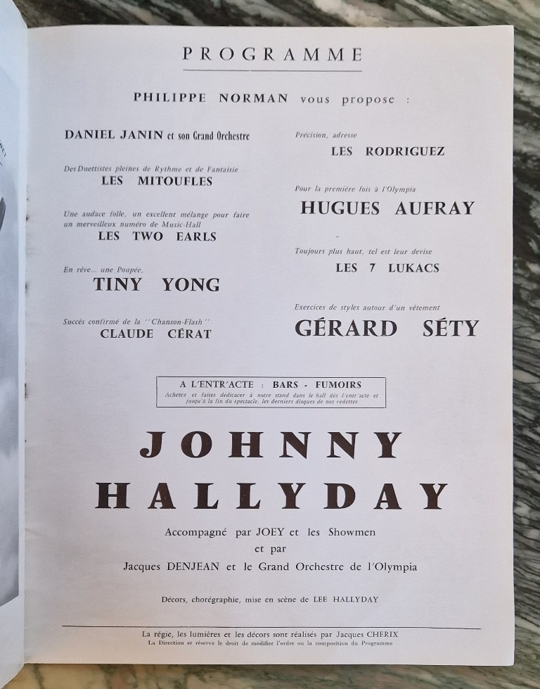 #### JOHNNY HALLYDAY PROGRAMME - OLYMPIA (1964) #### 20240142