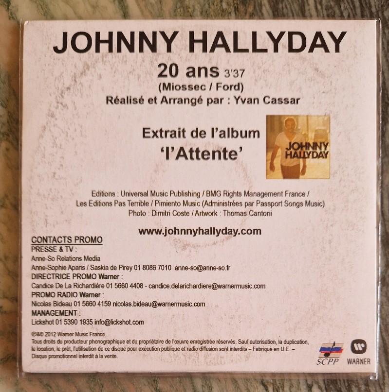 #### JOHNNY HALLYDAY- PROMOS - 20 ANS (2012) #### 20240234