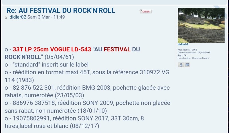 LA DISCOGRAPHIE COMPLETE LIVE ‘FESTIVAL DE ROCK’ ( 1961 ) Scree197